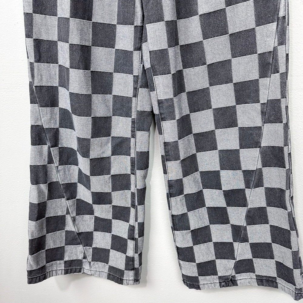 Checkered Wide Leg Trouser Jeans Women Size 8 Grey High Rise Pleated Front Pants - Picture 5 of 8